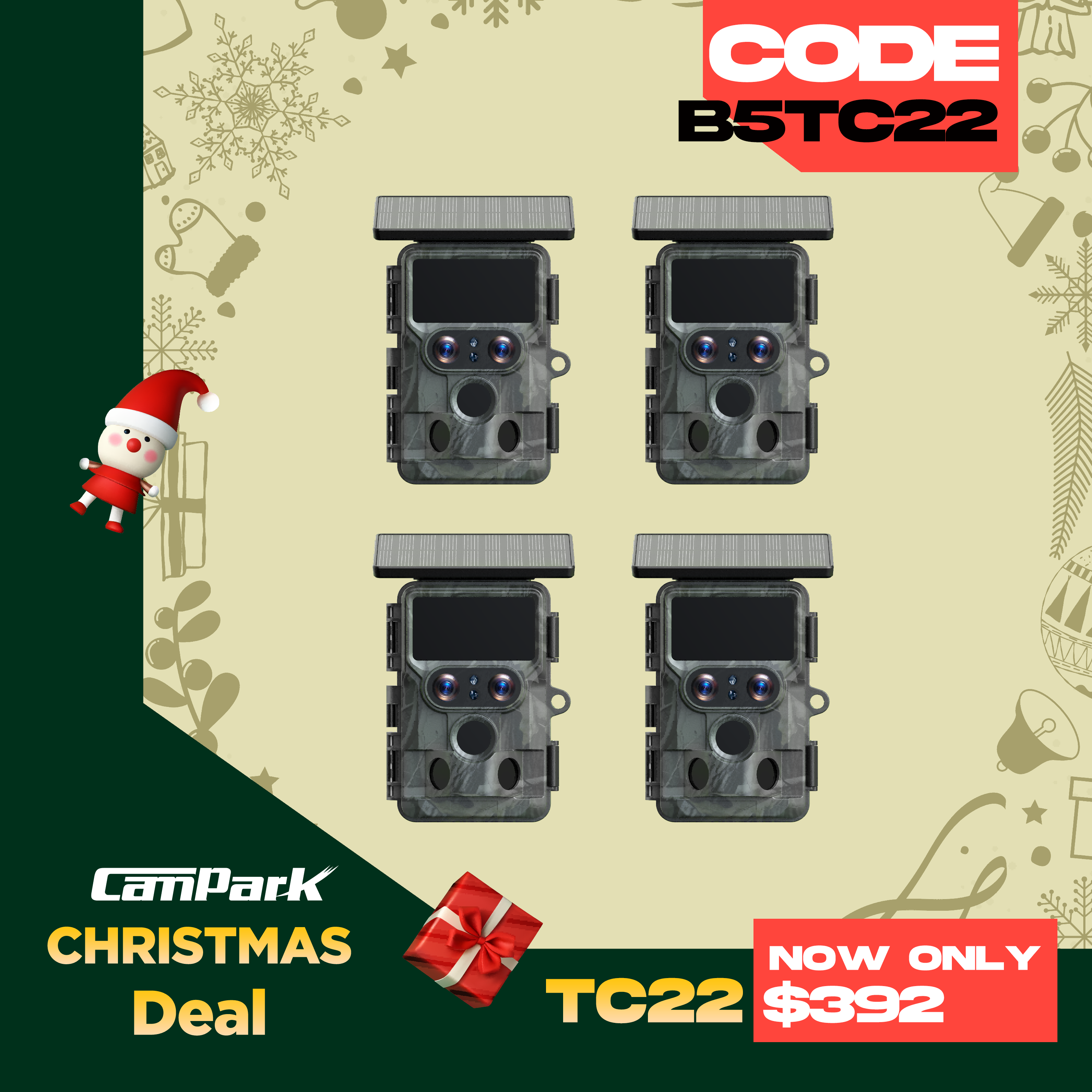 Campark TC22 4K Trail Camera WiFi Dual Lens Solar Integrated Game Camera with Starlight Night Vision