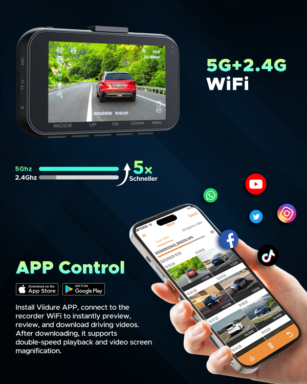 Campark DC16 4K Front and Rear Dual Dash Camera, 5G WiFi & 64G Storage
