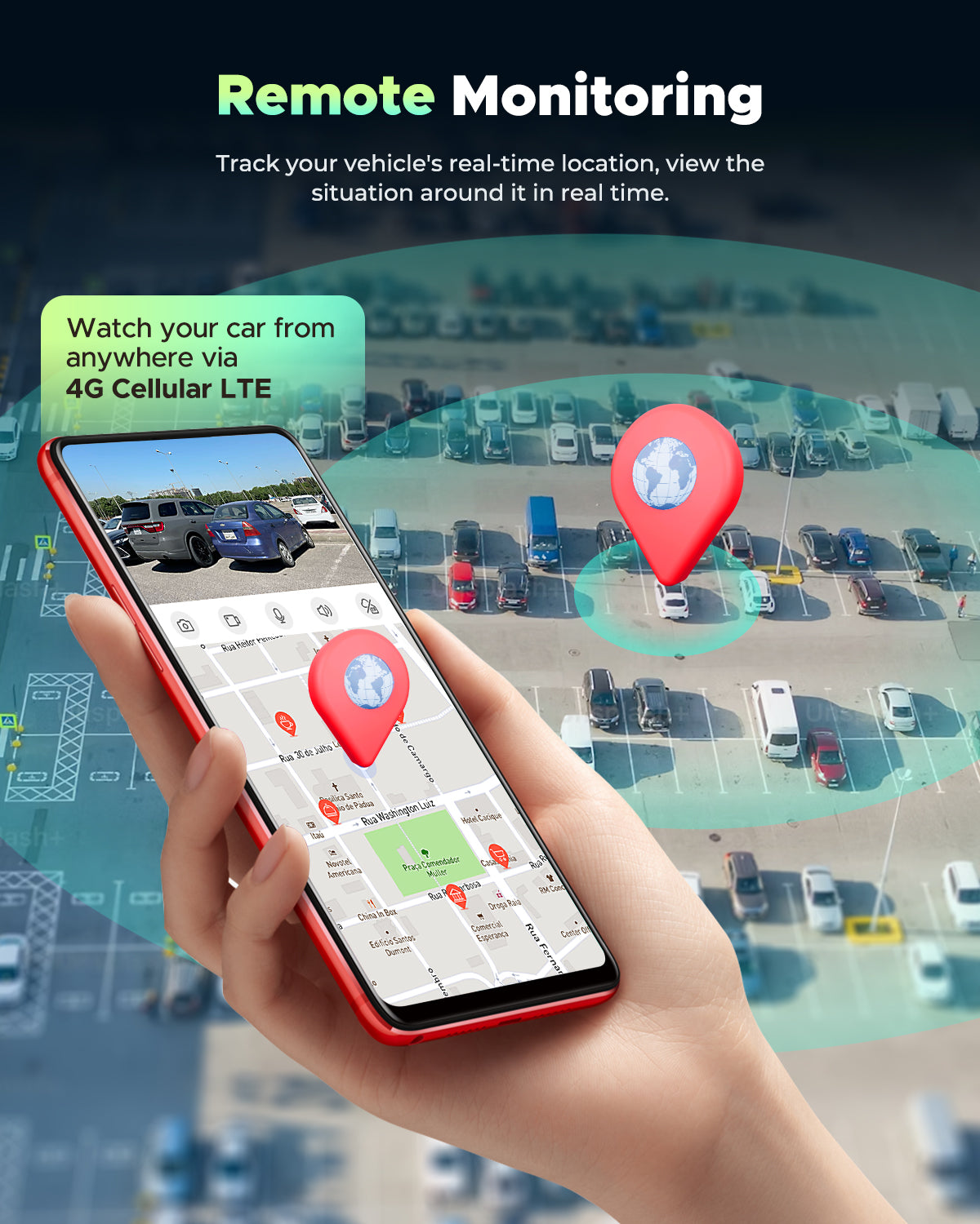 4G LTE Cellular Dash Cam, Remote Live-View & Location Event Video Alarm & Cloud Storage Car Security Camera