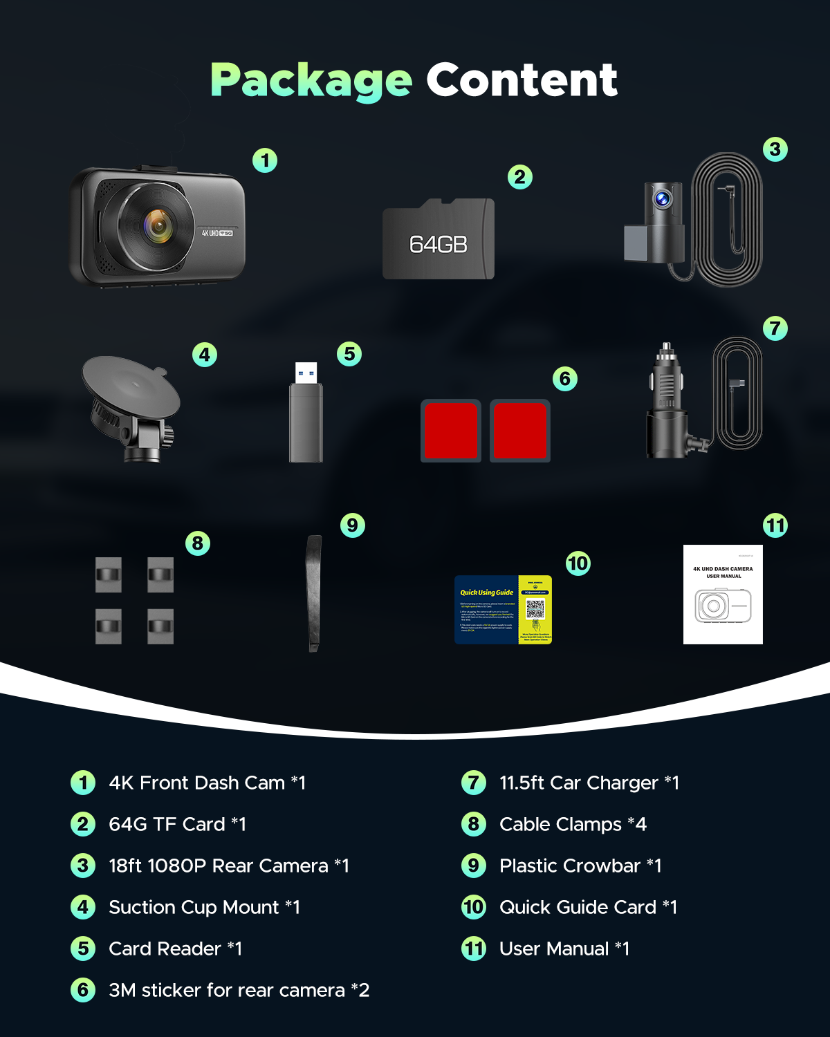 Campark DC16 4K Front and Rear Dual Dash Camera, 5G WiFi & 64G Storage