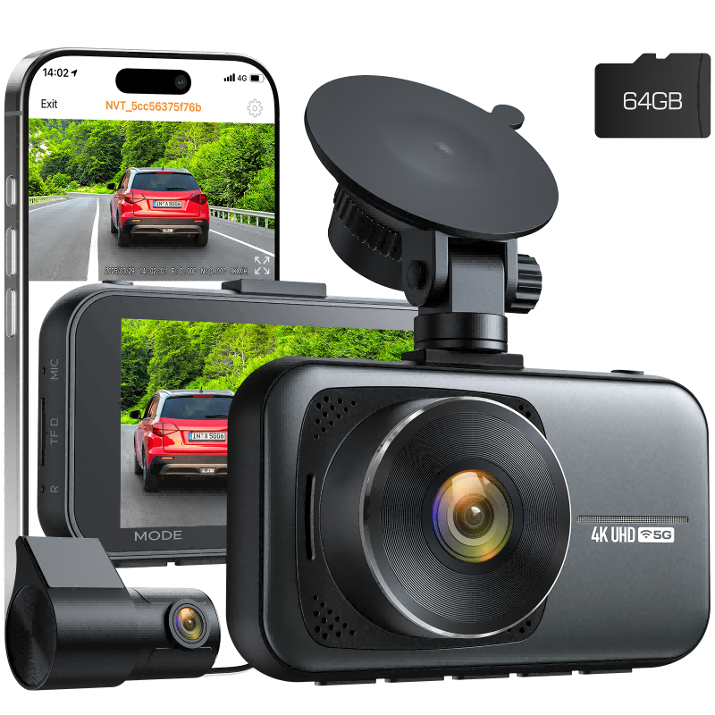 Campark DC16 4K Front and Rear Dual Dash Camera, 5G WiFi & 64G Storage