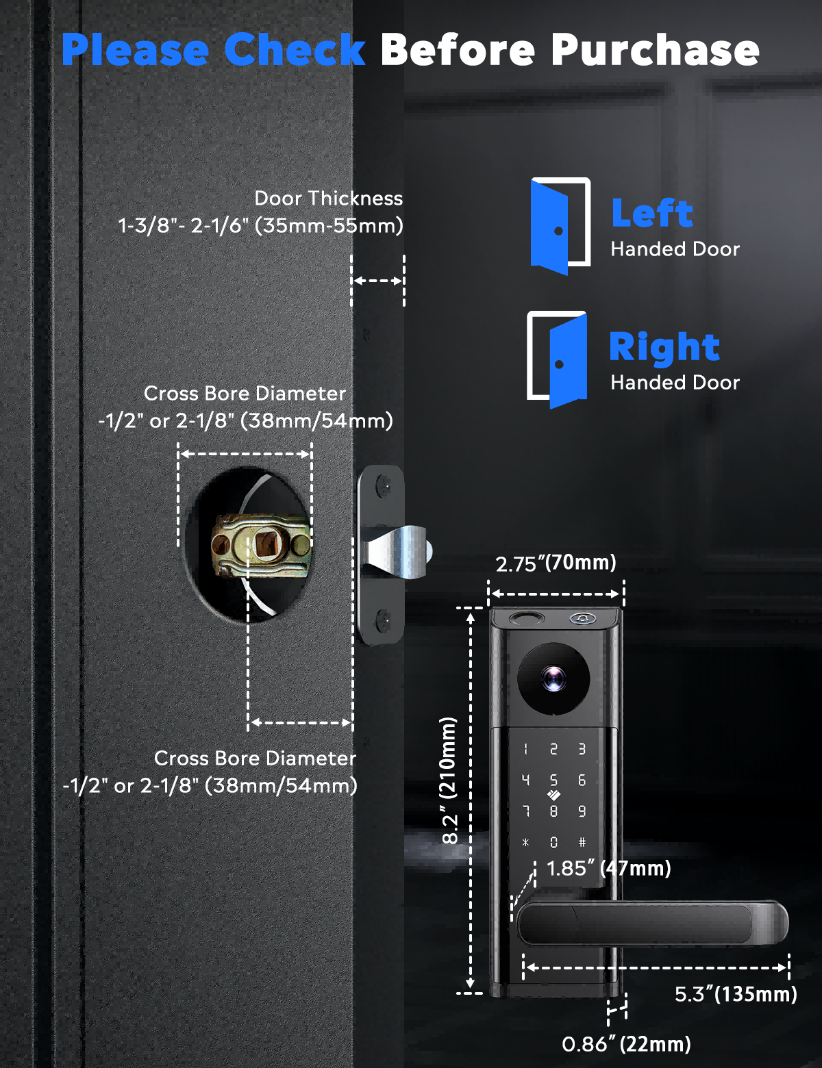 Video Smart Lock with Camera & Doorbell, 5-in-1 Keyless Entry Door Lock