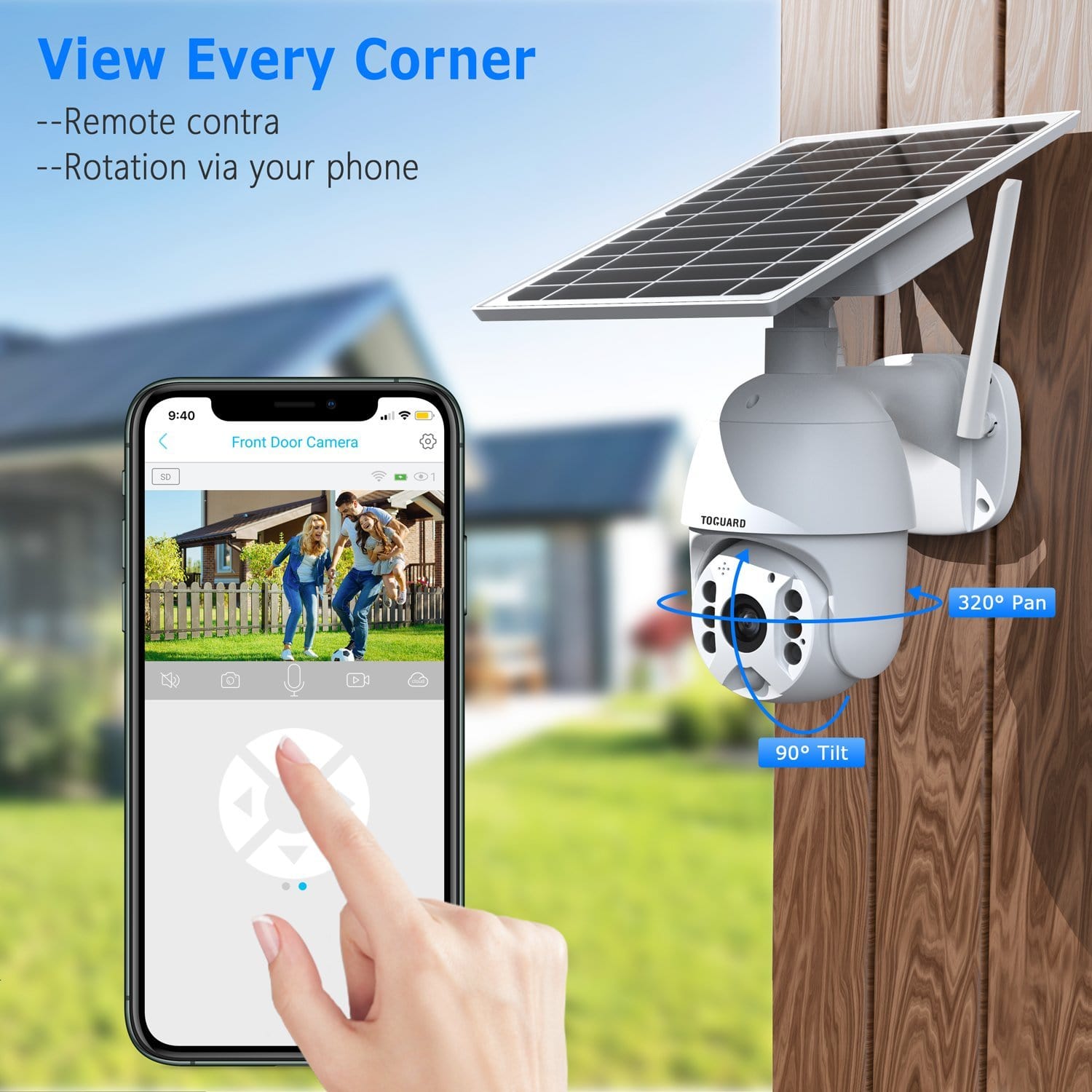 Toguard AP40 1080P Wireless With Solar Powered Battery, Full-Color Night Vision Motion Detection , Outdoor Security Camera