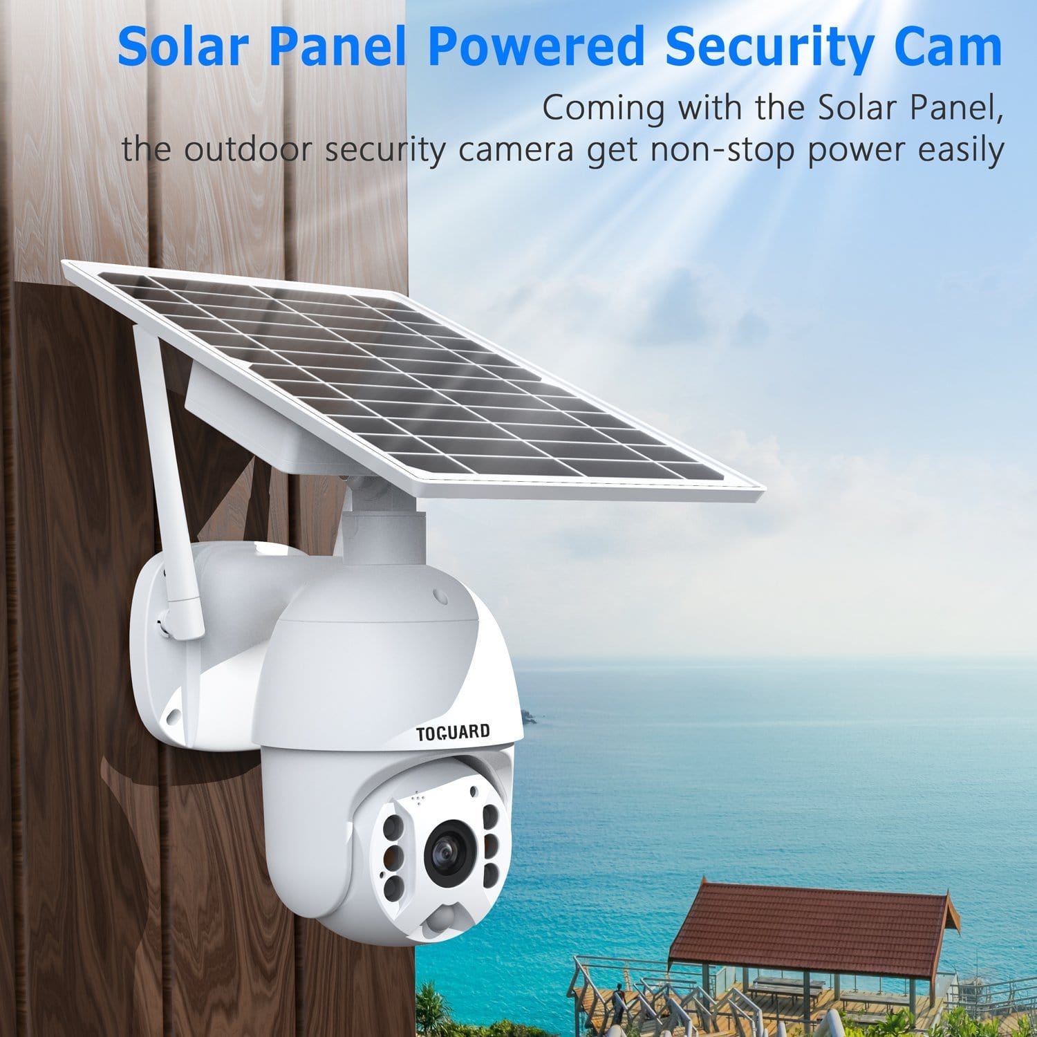 Toguard AP40 1080P Wireless With Solar Powered Battery, Full-Color Night Vision Motion Detection , Outdoor Security Camera