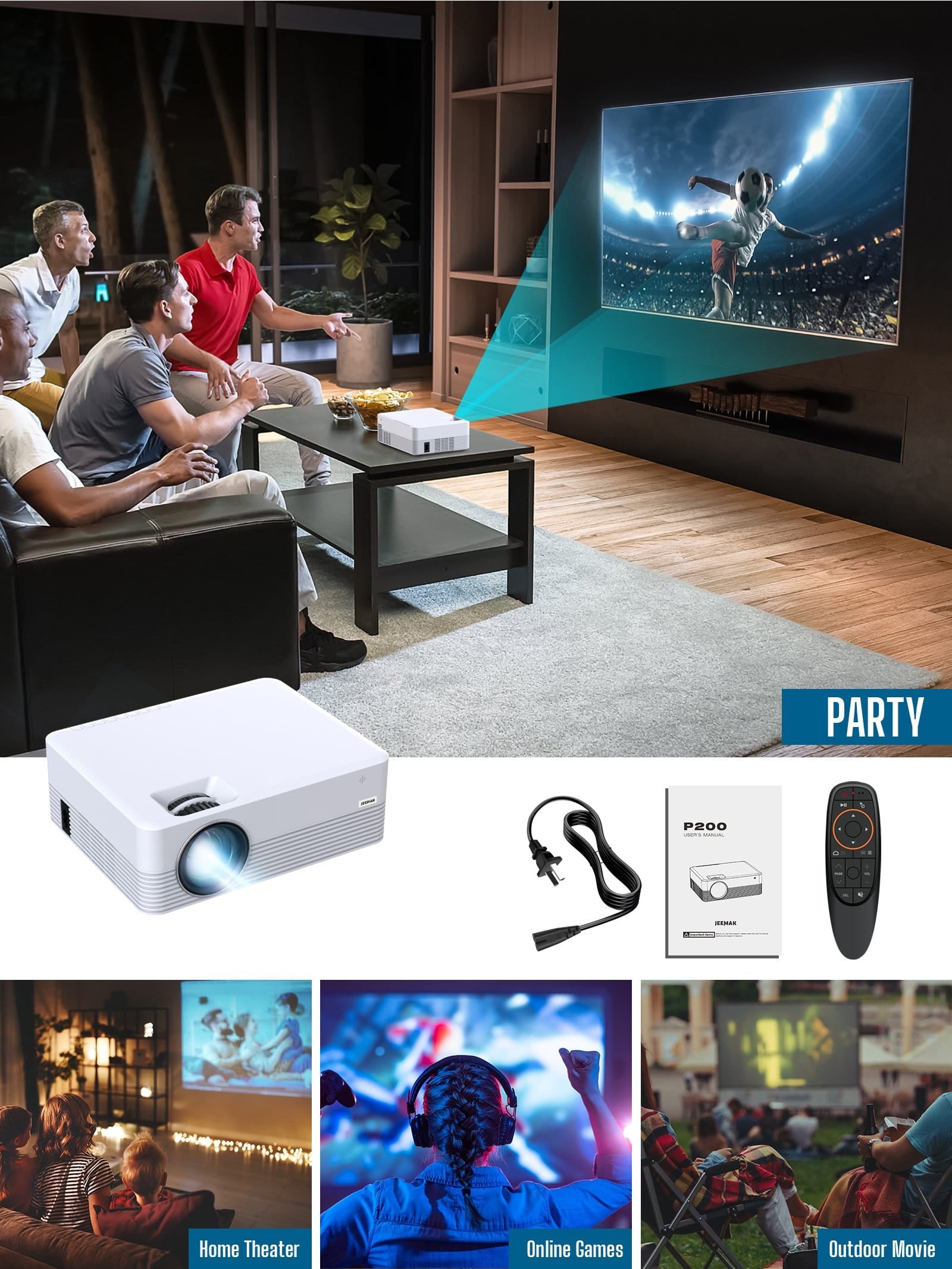Campark P200 Video Projector Android WiFi Bluetooth Projector